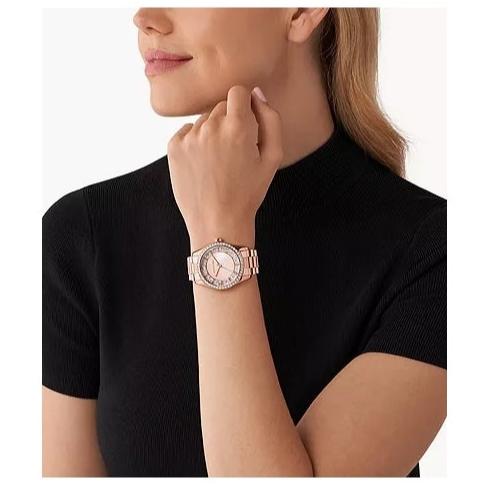  Shop Authentic Michael Kors Lexington Three Hand Mother of Pearl Pink Dial Rose Gold Steel Strap Watch For Women - MK7444 - Luxxuri