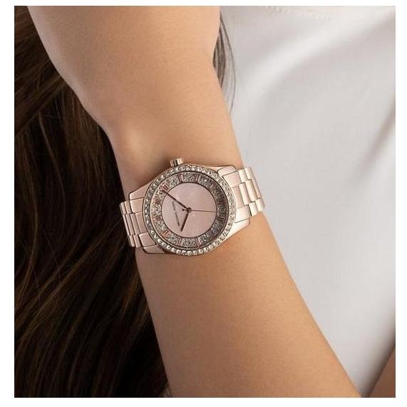  Shop Authentic Michael Kors Lexington Three Hand Mother of Pearl Pink Dial Rose Gold Steel Strap Watch For Women - MK7444 - Luxxuri