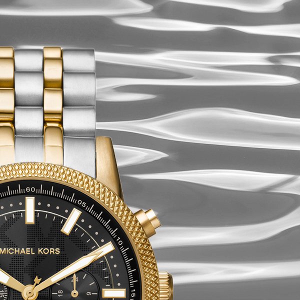  Shop Authentic Michael Kors Hutton Chronograph Black Dial Two Tone Steel Strap Watch For Men - MK8954 - Luxxuri