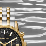  Shop Authentic Michael Kors Hutton Chronograph Black Dial Two Tone Steel Strap Watch For Men - MK8954 - Luxxuri