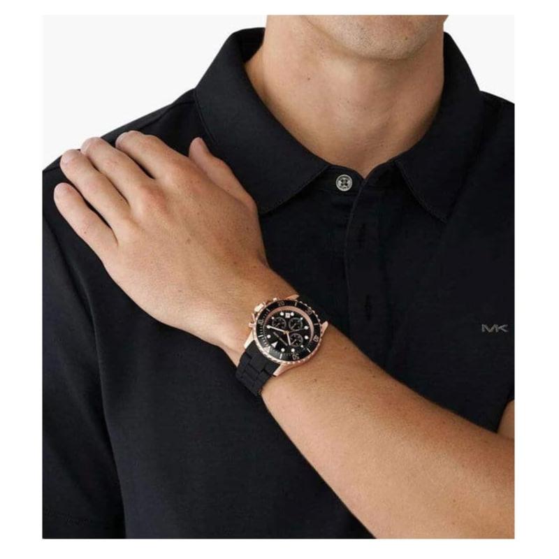  Shop Authentic Michael Kors Everest Chronograph Black Dial Black Silicone Strap Watch For Men - MK9055 - Luxxuri