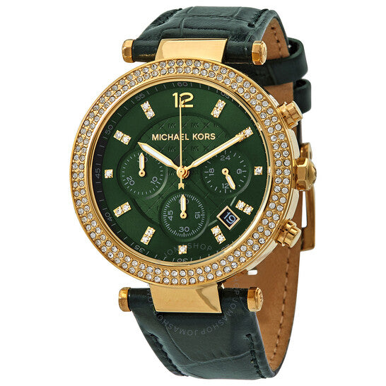  Shop Authentic Michael Kors Parker Chronograph Green Dial Green Leather Strap Watch For Women - MK6985 - Luxxuri