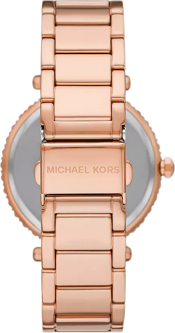 Michael Kors Parker Three-Hand Mother of Pearl White Dial Rose Gold Steel Strap Watch For Women - MK4695