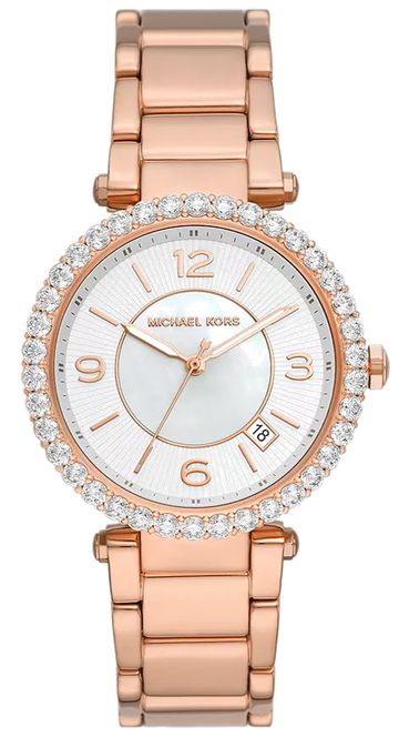  Shop Authentic Michael Kors Parker Three-Hand Mother of Pearl White Dial Rose Gold Steel Strap Watch For Women - MK4695 - Luxxuri