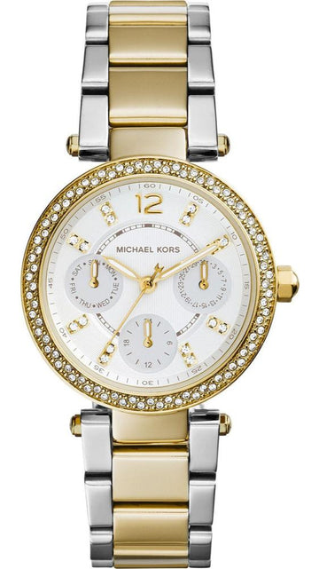  Shop Authentic Michael Kors Parker Chronograph Silver Dial Two Tone Steel Strap Watch For Women - MK5687 - Luxxuri