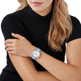  Shop Authentic Michael Kors Parker Silver Dial Blue Leather Strap Watch For Women - MK6936 - Luxxuri