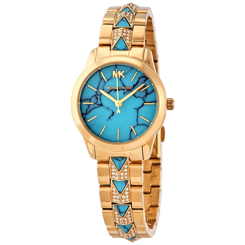  Shop Authentic Michael Kors Petite Runway Mercer Blue Dial Gold Steel Strap Watch For Women - MK6673 - Luxxuri