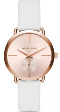  Shop Authentic Michael Kors Portia Rose Gold Dial White Leather Strap Watch For Women - MK2660 - Luxxuri