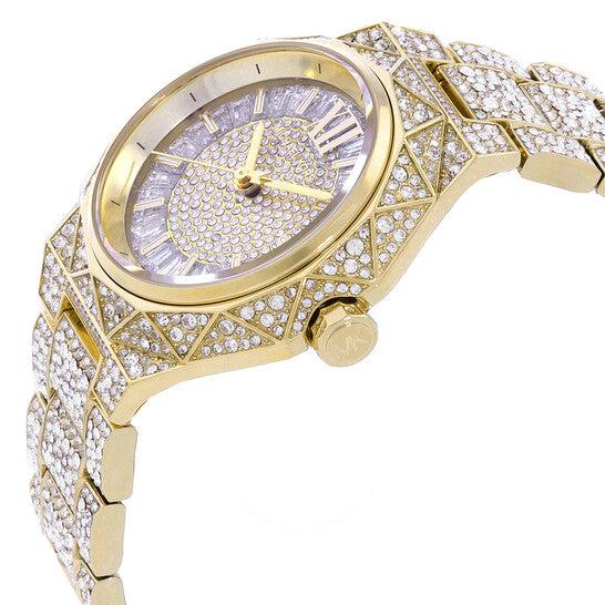  Shop Authentic Michael Kors Raquel Three Hand Crystals Gold Dial Gold Steel Strap Watch For Women - MK7398 - Luxxuri