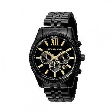 Michael Kors Lexington Chronograph Black Dial Black Steel Strap Watch for Men - MK8603