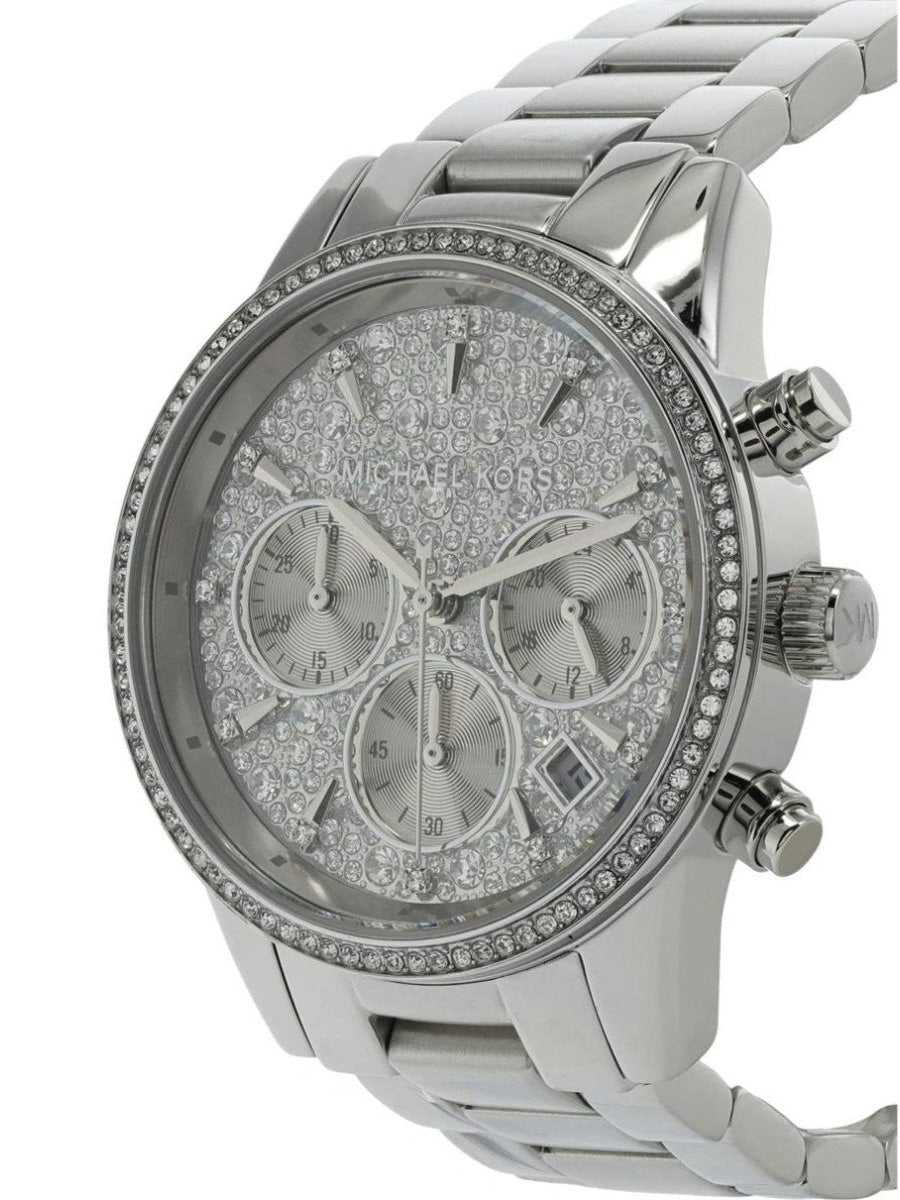  Shop Authentic Michael Kors Ritz Chronograph Crystals Silver Dial Silver Steel Strap Watch For Women - MK7301 - Luxxuri