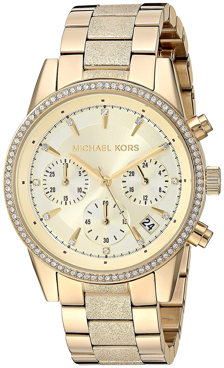  Shop Authentic Michael Kors Ritz Chronograph Gold Dial Gold Steel Strap Watch For Women - MK6597 - Luxxuri