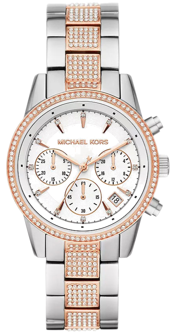  Shop Authentic Michael Kors Ritz Chronograph White Dial Two Tone Steel Strap Watch For Women - MK6651 - Luxxuri