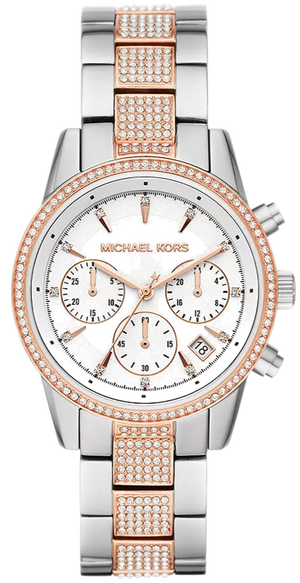  Shop Authentic Michael Kors Ritz Chronograph White Dial Two Tone Steel Strap Watch For Women - MK6651 - Luxxuri