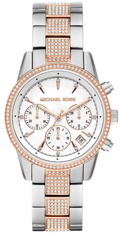  Shop Authentic Michael Kors Ritz Chronograph White Dial Two Tone Steel Strap Watch For Women - MK6651 - Luxxuri