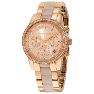  Shop Authentic Michael Kors Ritz Chronograph Rose Gold Dial Two Tone Steel Strap Watch for Women - MK6307 - Luxxuri