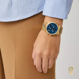 Shop Authentic Michael Kors Runway Chronograph Blue Dial Gold Steel Strap Watch For Women - MK7353 - Luxxuri