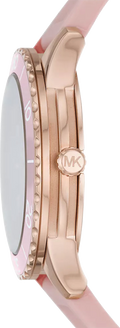 Michael Kors Runway Three Hand Crystal Pave Dial Pink Rubber Strap Watch For Women - MK6854