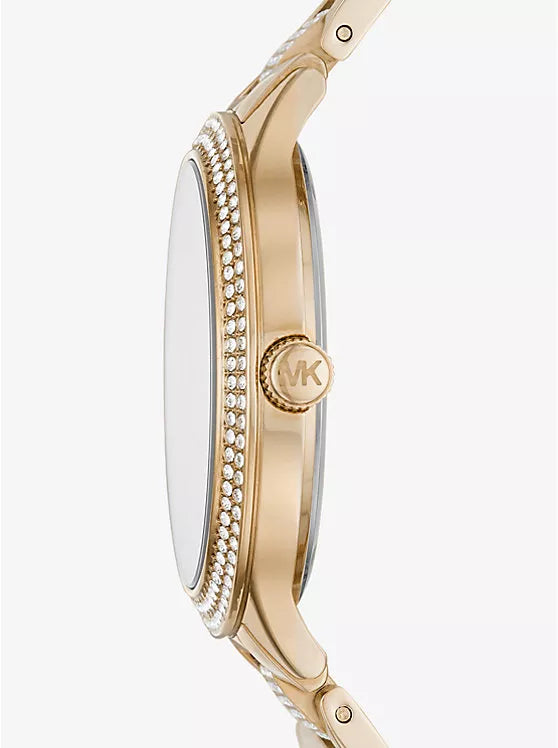  Shop Authentic Michael Kors Slim Runway Crystals Gold Dial Gold Steel Strap Watch for Women - MK3632 - Luxxuri