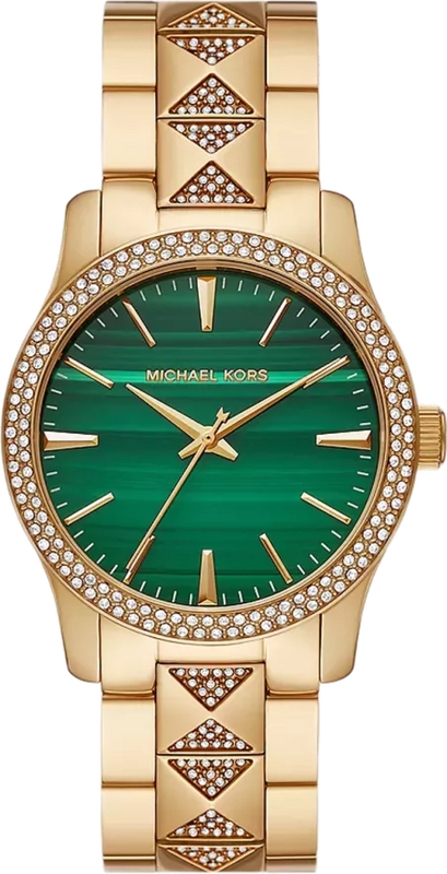  Shop Authentic Michael Kors Runway Three Hand Green Dial Gold Steel Strap Watch For Women - MK7390 - Luxxuri