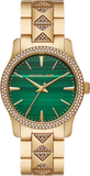  Shop Authentic Michael Kors Runway Three Hand Green Dial Gold Steel Strap Watch For Women - MK7390 - Luxxuri