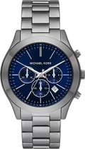 Michael Kors Slim Runway Chronograph Blue Dial Grey Steel Strap Watch For Men - MK8987