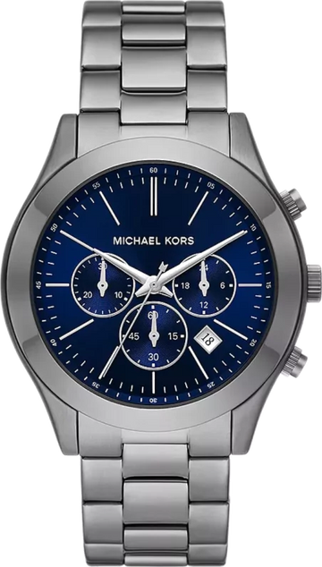 Michael Kors Slim Runway Chronograph Blue Dial Grey Steel Strap Watch For Men - MK8987