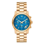  Shop Authentic Michael Kors Runway Chronograph Blue Dial Gold Steel Strap Watch For Women - MK7353 - Luxxuri