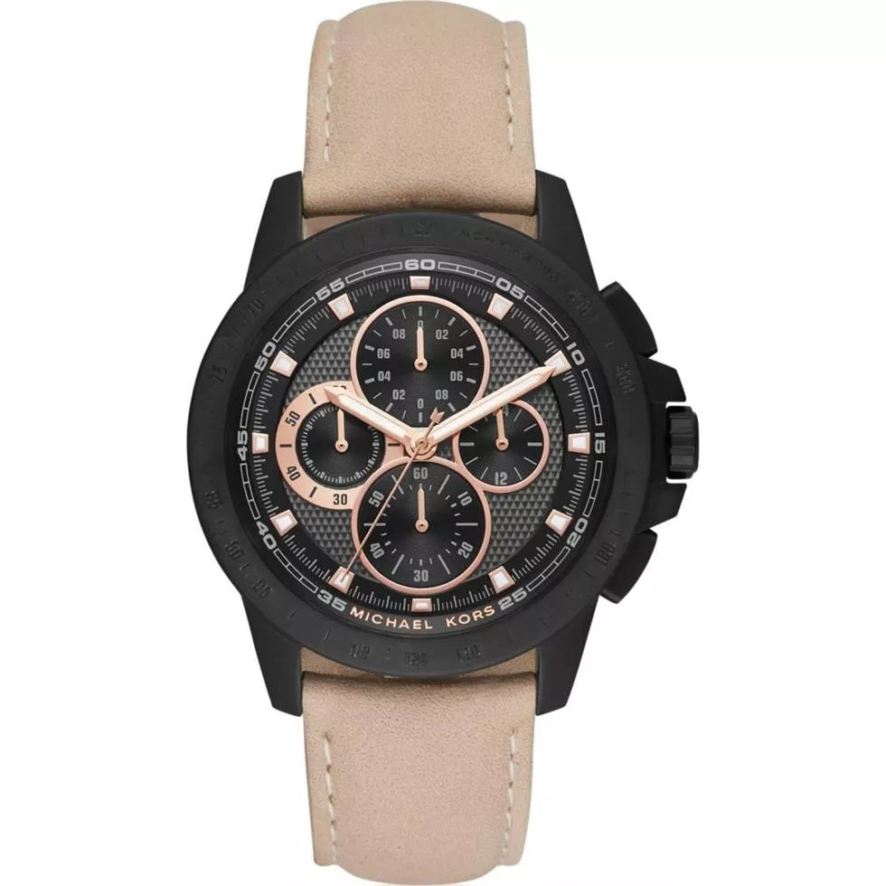  Shop Authentic Michael Kors Ryker Chronograph Black Dial Beige Leather Strap Watch For Men - MK8520 - Luxxuri