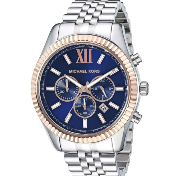  Shop Authentic Michael Kors Lexington Chronograph Blue Dial Silver Steel Strap Watch For Men - MK8689 - Luxxuri
