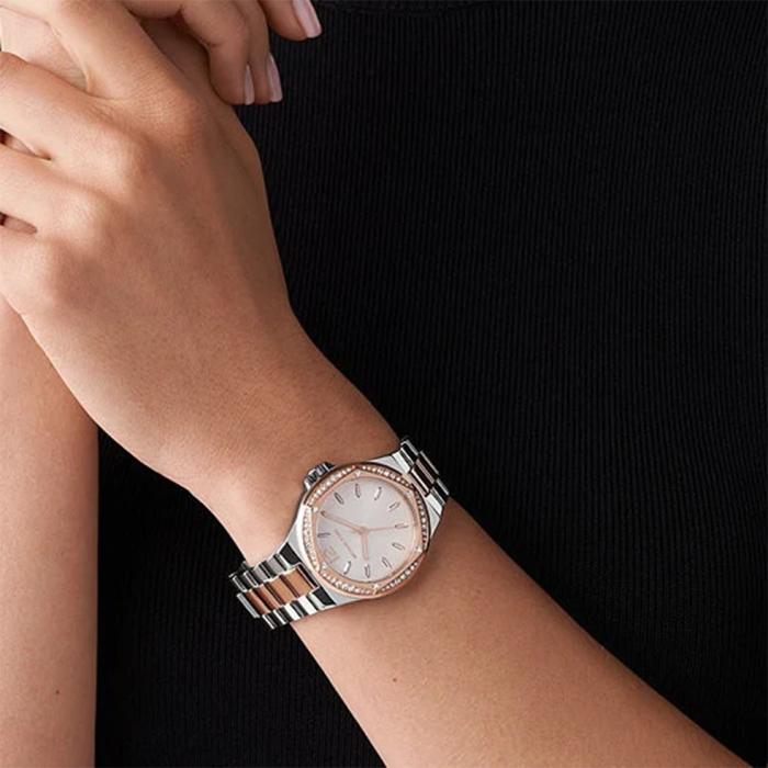  Shop Authentic Michael Kors Lennox Three Hand Quartz Silver Dial Two Tone Steel Strap Watch For Women - MK6989 - Luxxuri