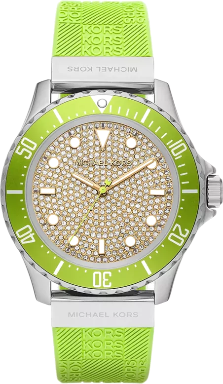  Shop Authentic Michael Kors Everest Three Hand Crystals Silver Dial Green Silicone Strap Watch For Women - MK7360 - Luxxuri