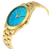  Shop Authentic Michael Kors Slim Runway Blue Mother of Pearl Dial Gold Steel Strap Watch for Women - MK3492 - Luxxuri