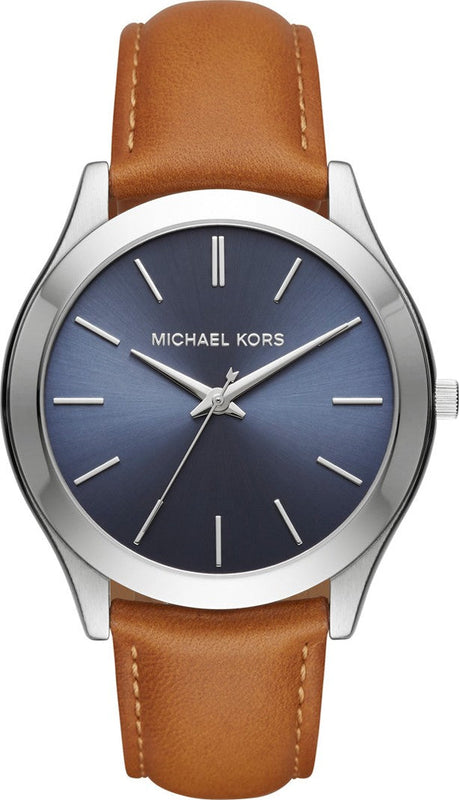  Shop Authentic Michael Kors Slim Runway Analog Blue Dial Brown Leather Strap Watch For Men - MK8508 - Luxxuri
