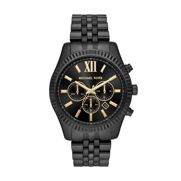 Michael Kors Lexington Chronograph Black Dial Black Steel Strap Watch for Men - MK8603