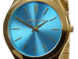  Shop Authentic Michael Kors Slim Runway Blue Dial Gold Steel Strap Watch for Women - MK3265 - Luxxuri