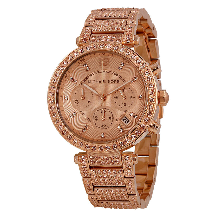  Shop Authentic Michael Kors Uptown Glam Parker Chronograph Rose Gold Dial Steel Strap Watch for Women - MK5663 - Luxxuri