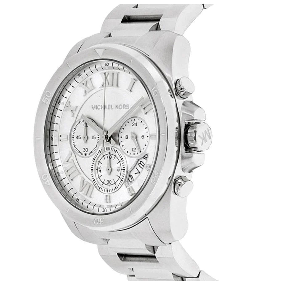  Shop Authentic Michael Kors Brecken Chronograph Silver Dial Silver Steel Strap Watch For Women - MK8562 - Luxxuri