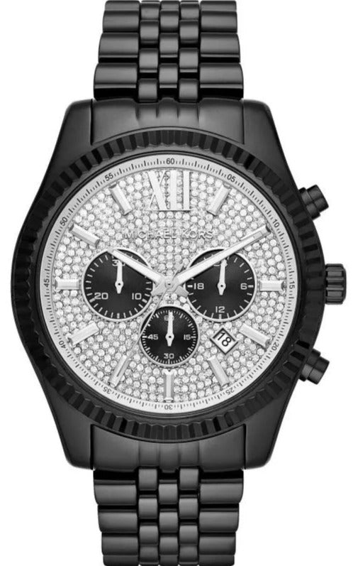  Shop Authentic Michael Kors Lexington Chronograph Crystals Silver Dial Black Steel Strap Watch for Men - MK8605 - Luxxuri