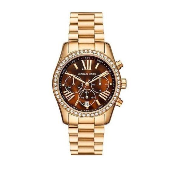  Shop Authentic Michael Kors Lexington Chronograph Brown Dial Gold Steel Strap Watch For Women - MK7276 - Luxxuri