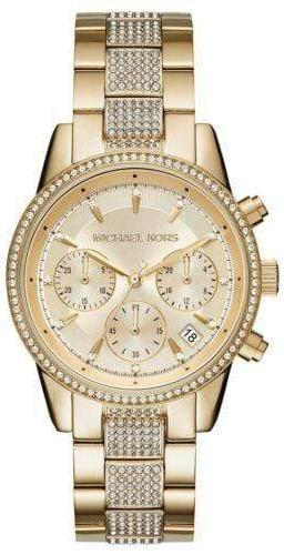  Shop Authentic Michael Kors Ritz Chronograph Gold Dial Gold Steel Strap Watch For Women - MK6484 - Luxxuri