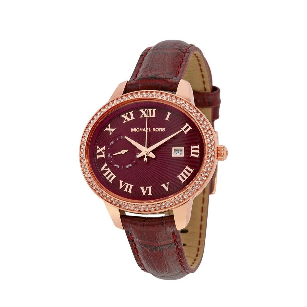  Shop Authentic Michael Kors Whitley Quartz Burgundy Dial Burgundy Leather Strap Watch For Women - MK2430 - Luxxuri