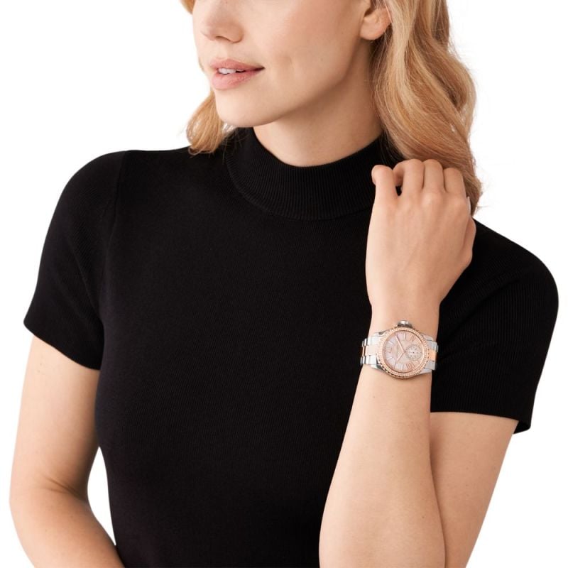  Shop Authentic Michael Kors Everest Three Hand Rose Gold Dial Two Tone Steel Strap Watch For Women - MK7402 - Luxxuri