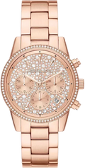 Michael Kors Ritz Chronograph Rose Gold Dial Rose Gold Steel Strap Watch For Women - MK7302