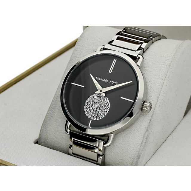  Shop Authentic Michael Kors Portia Black Dial Silver Steel Strap Watch for Women - MK3638 - Luxxuri