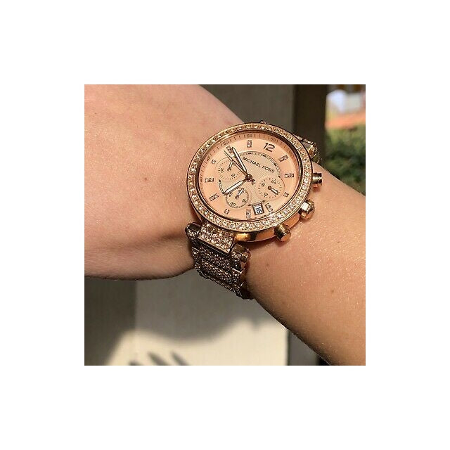  Shop Authentic Michael Kors Uptown Glam Parker Chronograph Rose Gold Dial Steel Strap Watch for Women - MK5663 - Luxxuri