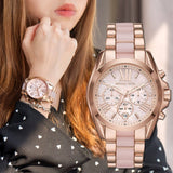  Shop Authentic Michael Kors Bradshaw Chronograph Pink Dial Two Tone Steel Strap Watch For Women - MK6830 - Luxxuri