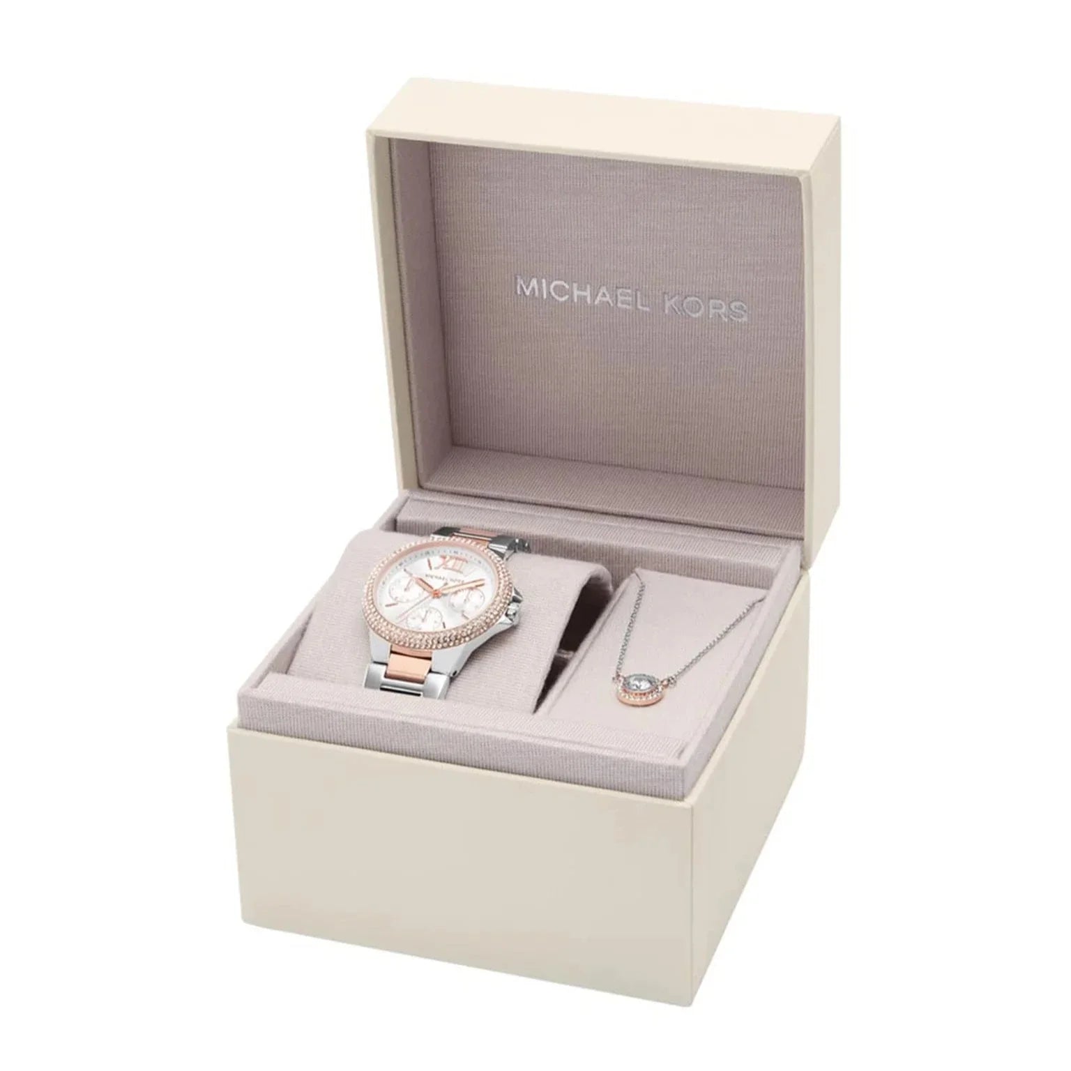  Shop Authentic Michael Kors Camille Multifunction White Dial Two Tone Steel Strap Watch for Women - MK1054 - Luxxuri