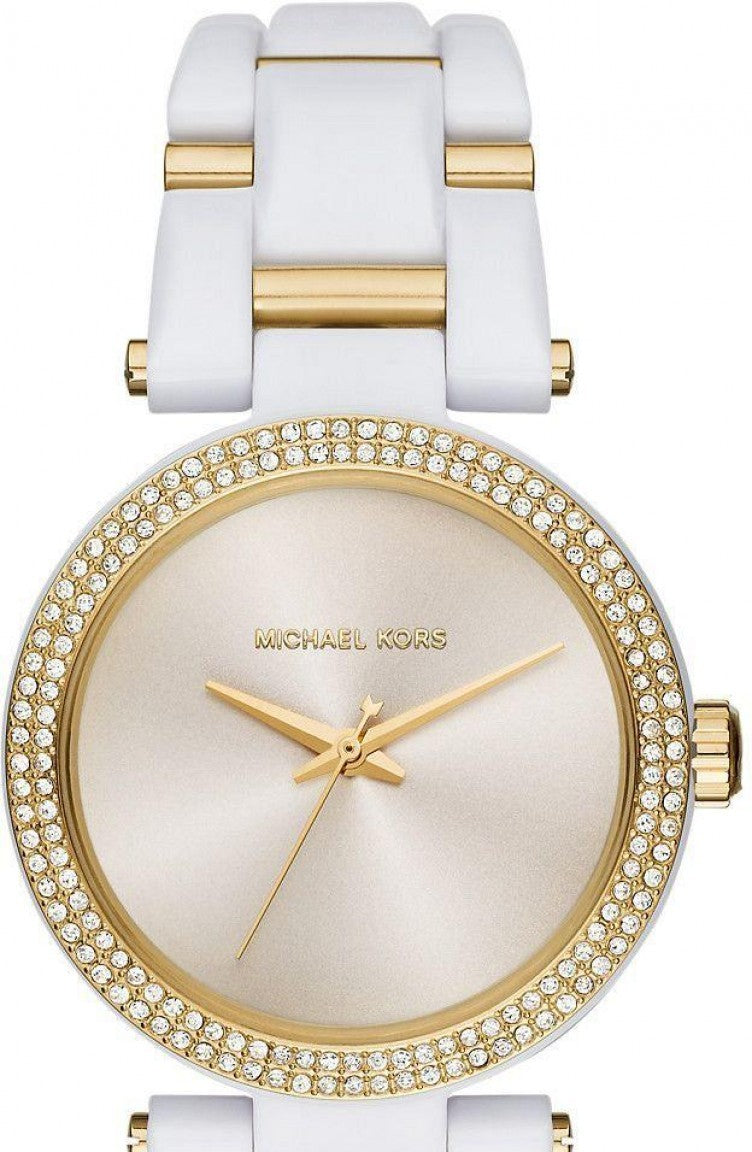 Michael Kors Delray Rose Gold Dial White Steel Strap Watch for Women - MK4315