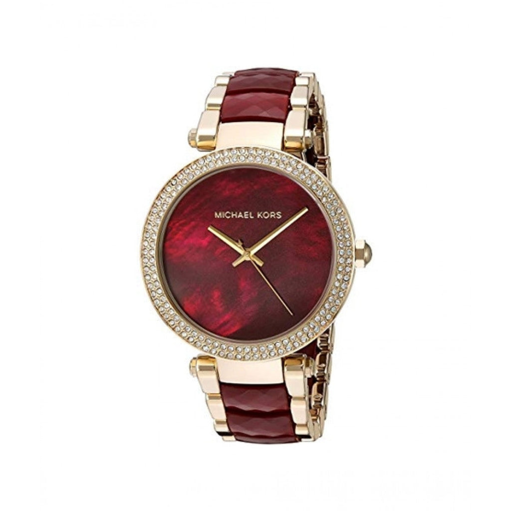  Shop Authentic Michael Kors Parker Mother of Pearl Red Dial Two Tone Steel Strap Watch for Women - MK6427 - Luxxuri